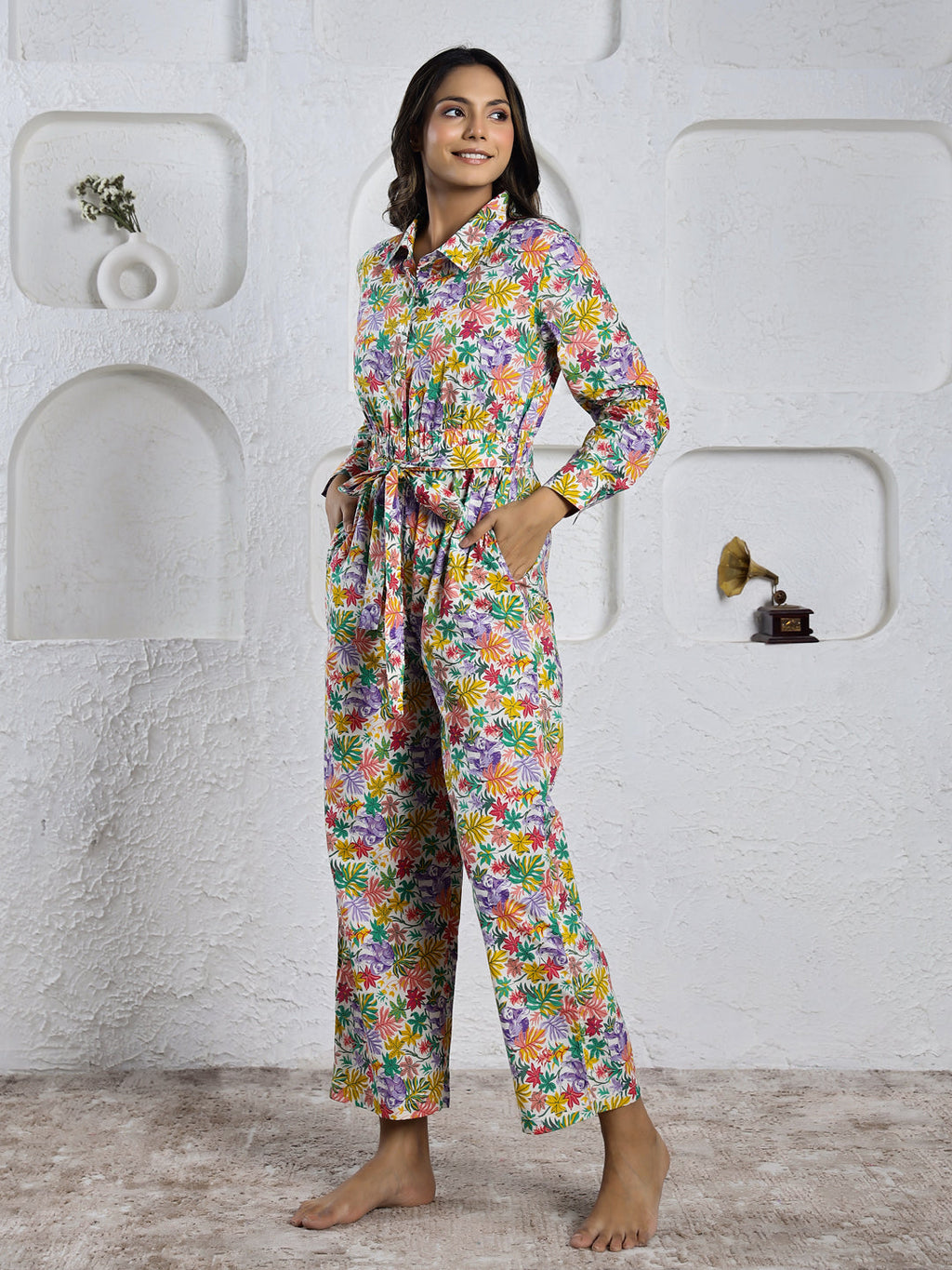 Multi-color floral Pure Cotton Jumpsuit - SanskrutiHomes 