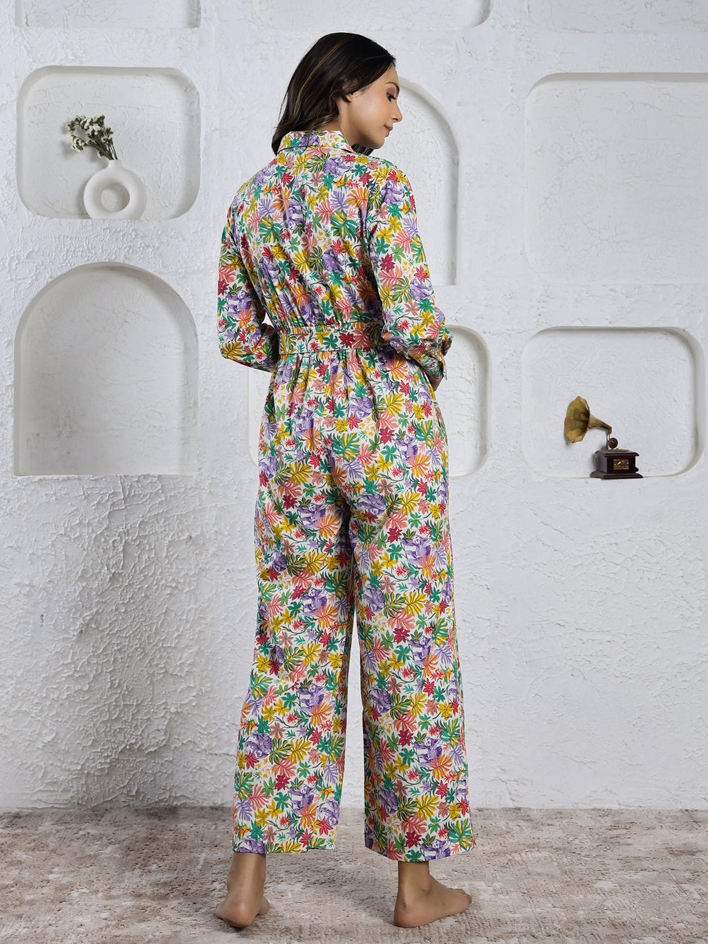 Multi-color floral Pure Cotton Jumpsuit - SanskrutiHomes 
