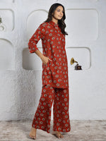 Red Printed pure cotton co-ord set - SanskrutiHomes 