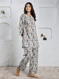 Grey Cotton Floral print Night Suit set for Women - SanskrutiHomes 