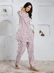 Pink cotton printed loungewear set - SanskrutiHomes 