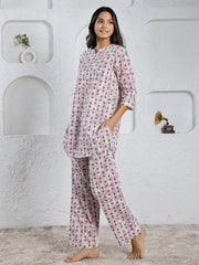 Pink cotton printed loungewear set - SanskrutiHomes 