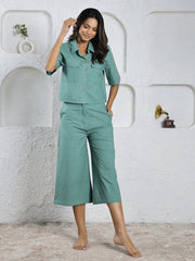 Solid Print Cotton Night Suit for Women - SanskrutiHomes 