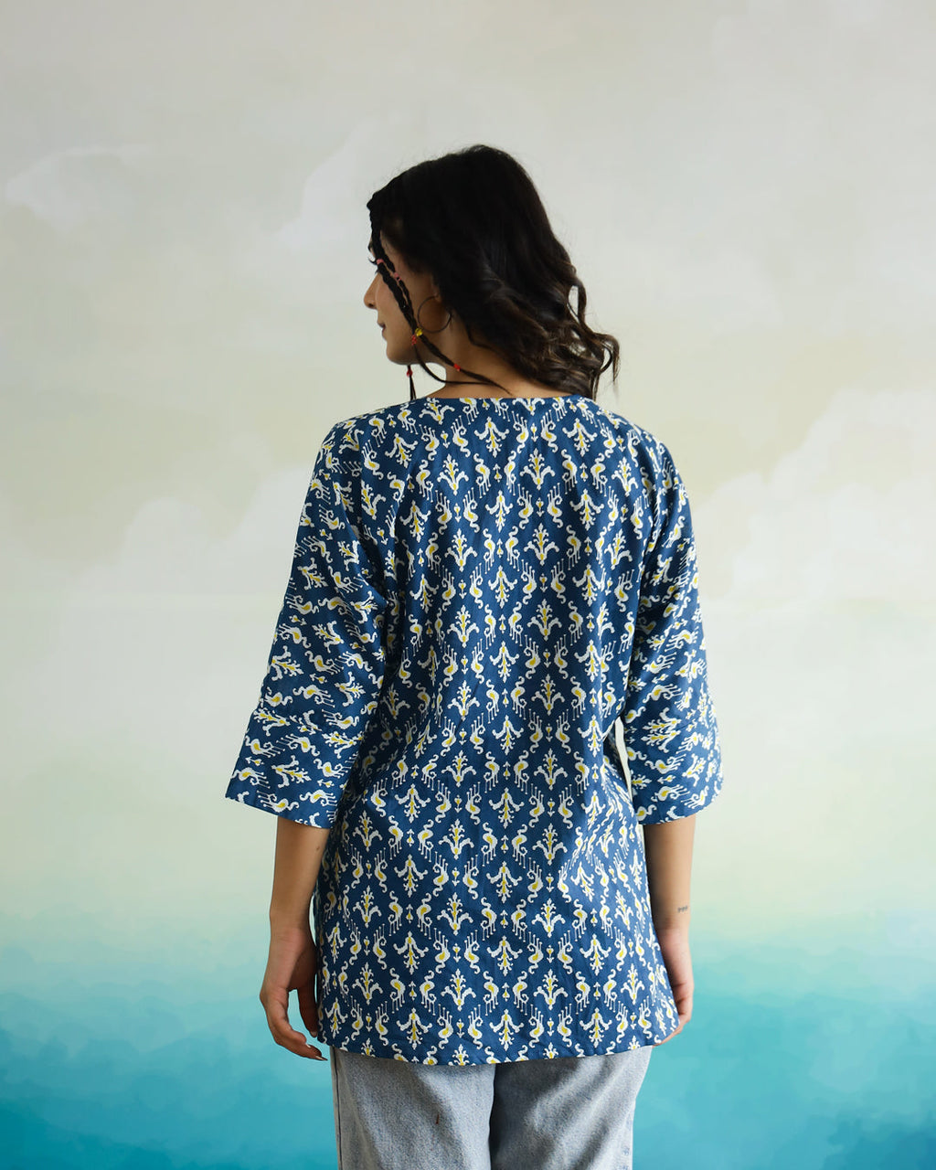 Printed Cotton Loose Fit Top - SanskrutiHomes 