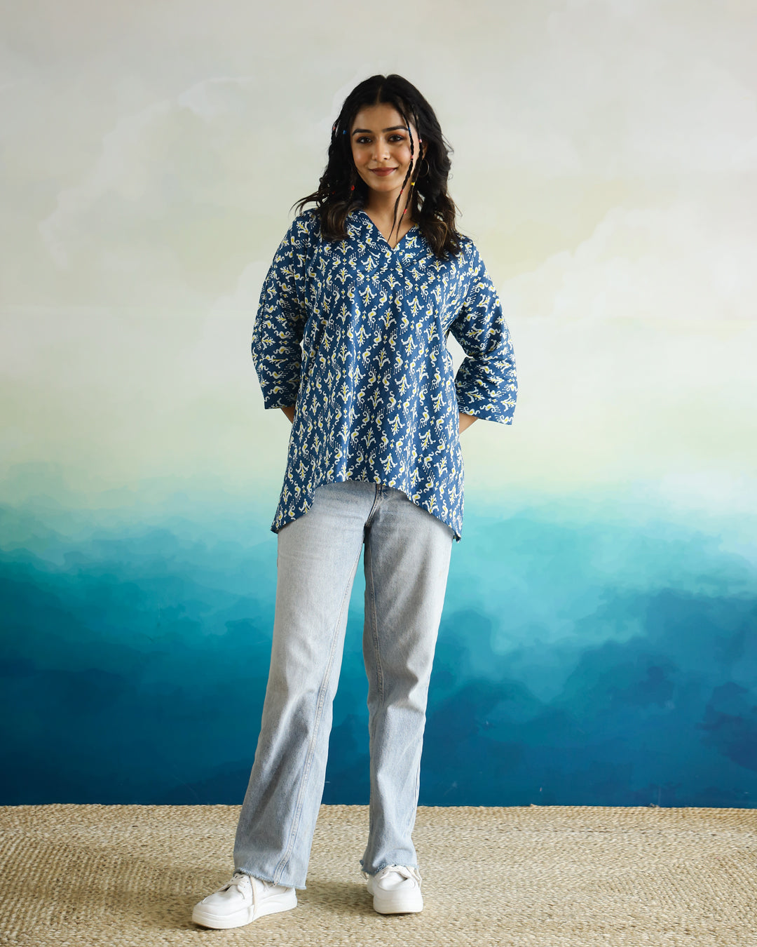 Printed Cotton Loose Fit Top - SanskrutiHomes 