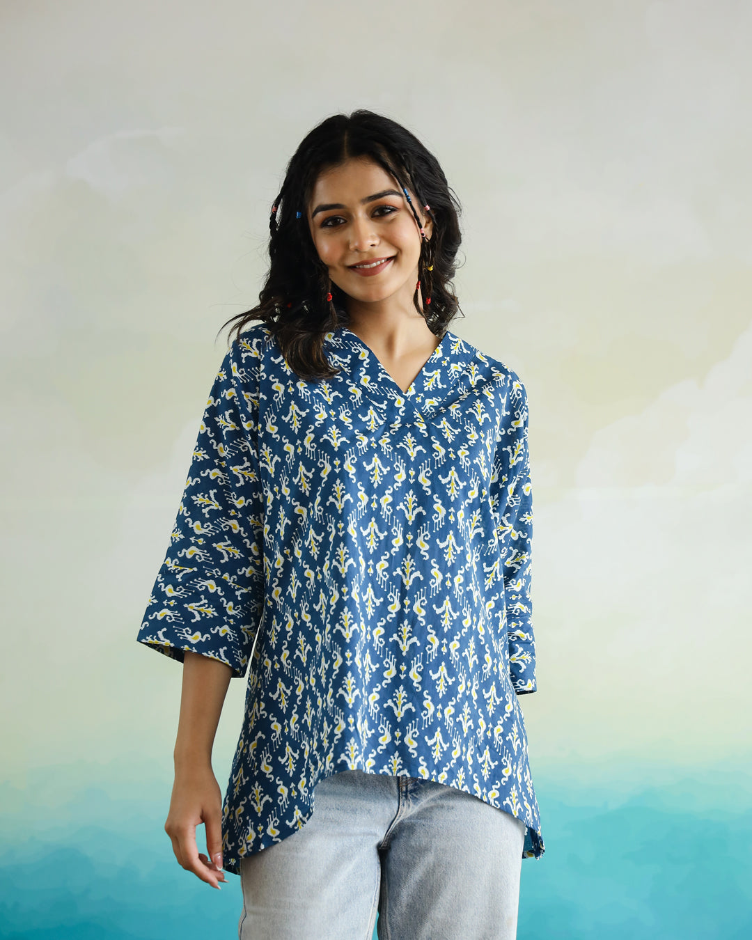 Printed Cotton Loose Fit Top - SanskrutiHomes 