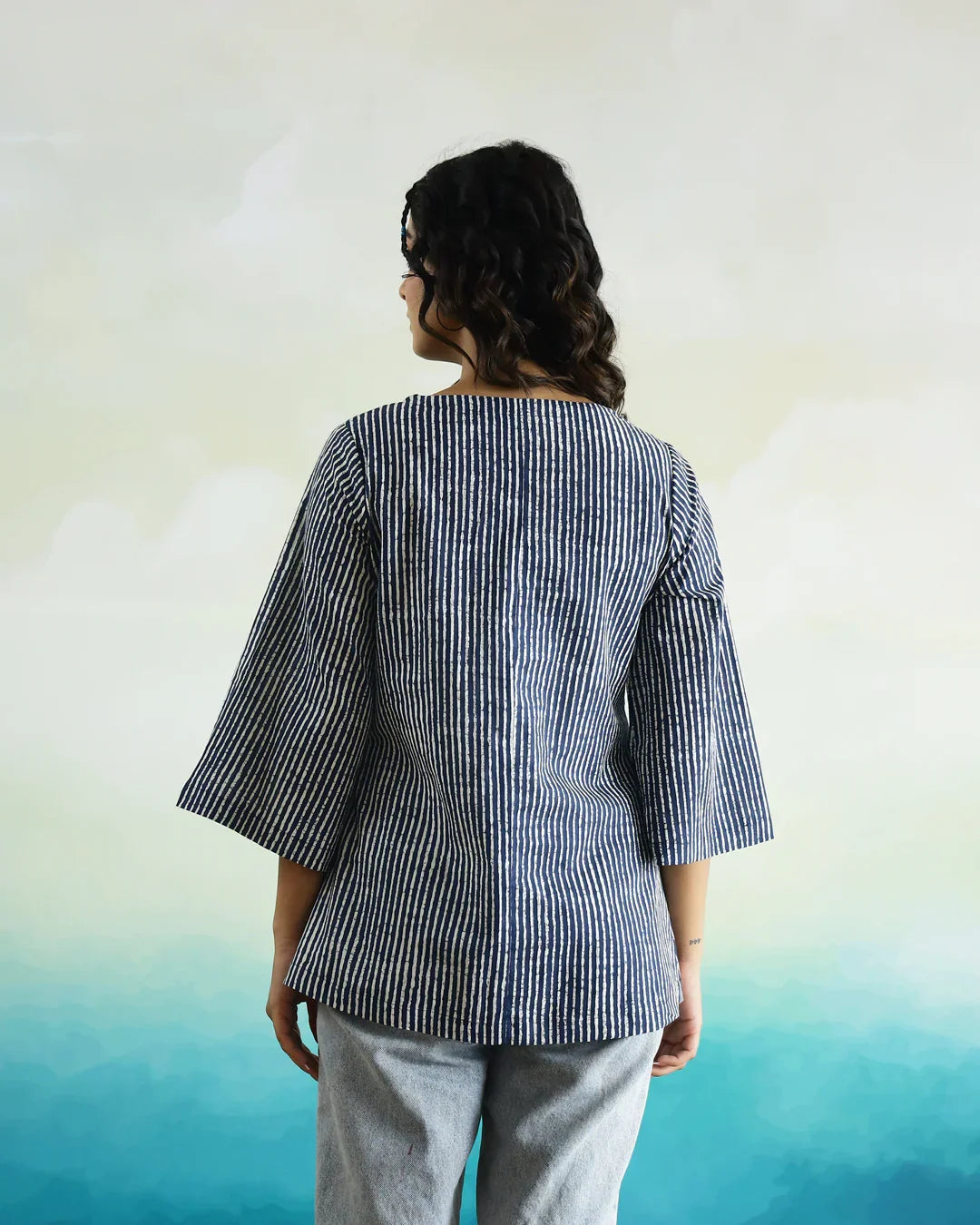 Striped 3D Print Cotton Top for Women - SanskrutiHomes 