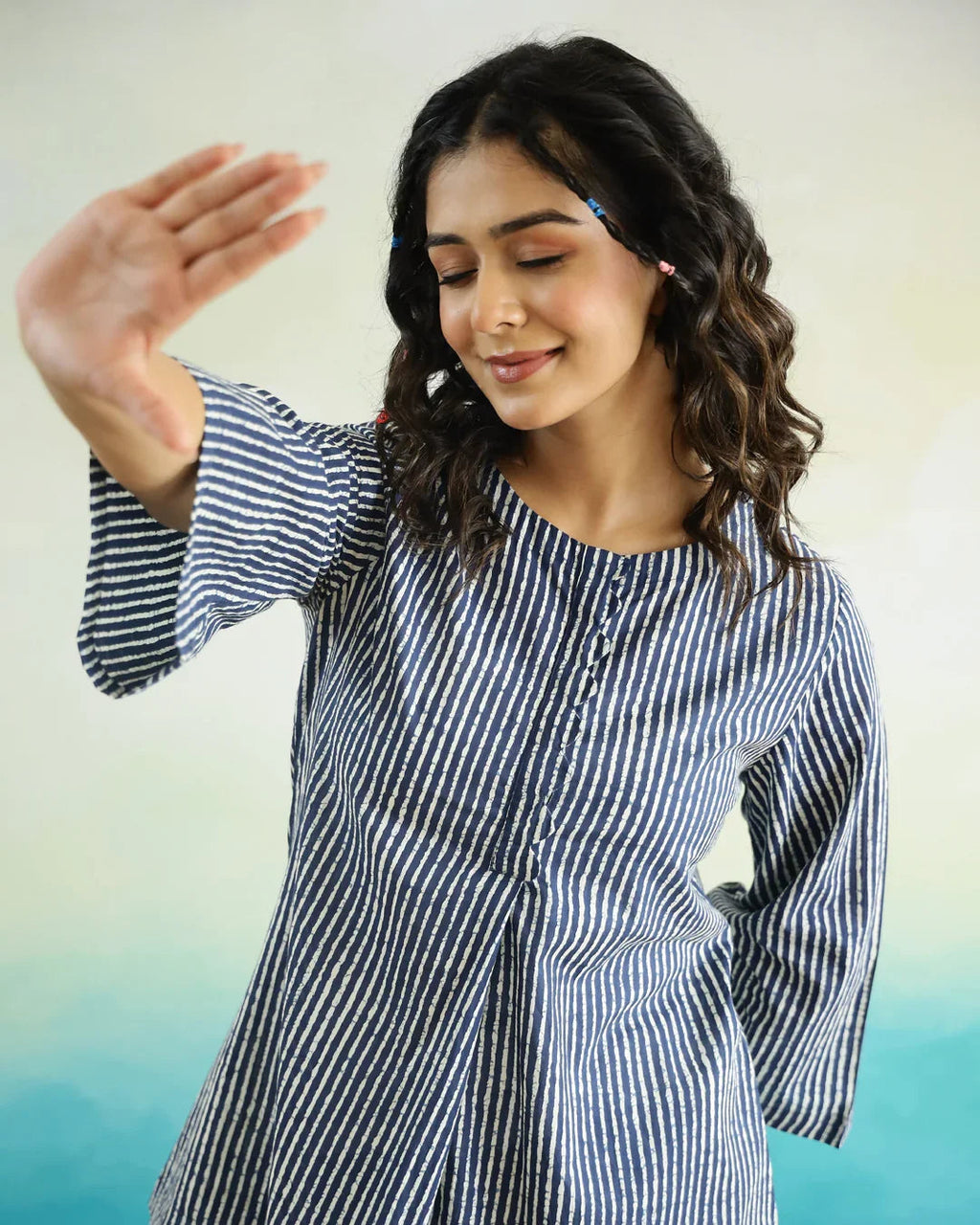 Striped 3D Print Cotton Top for Women - SanskrutiHomes 