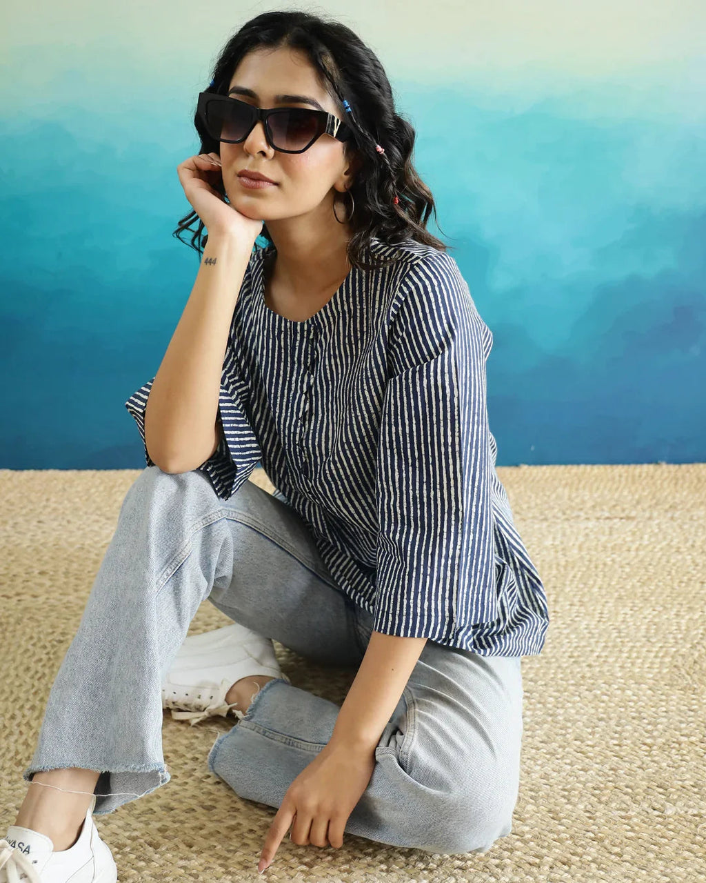 Striped 3D Print Cotton Top for Women - SanskrutiHomes 