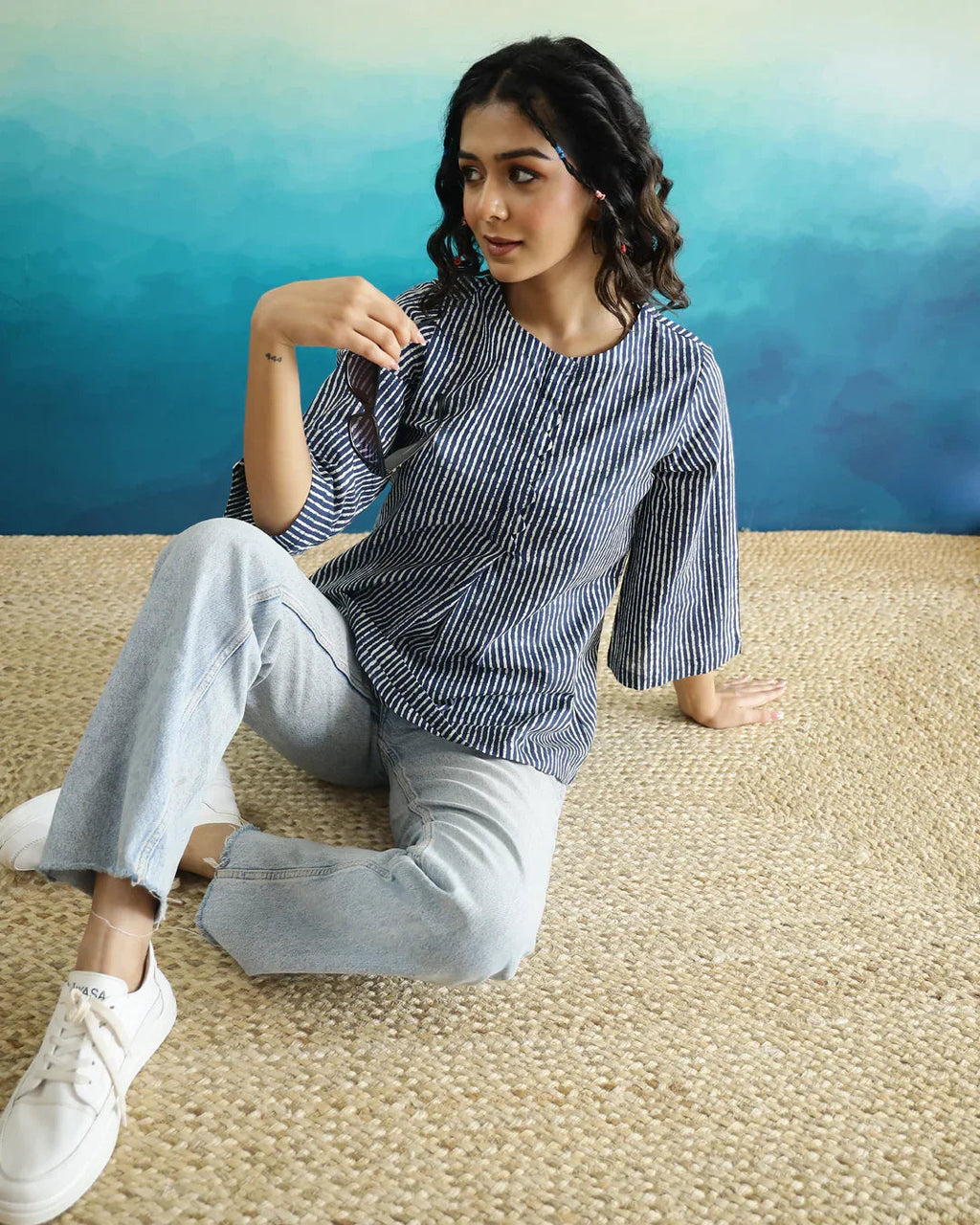 Striped 3D Print Cotton Top for Women - SanskrutiHomes 