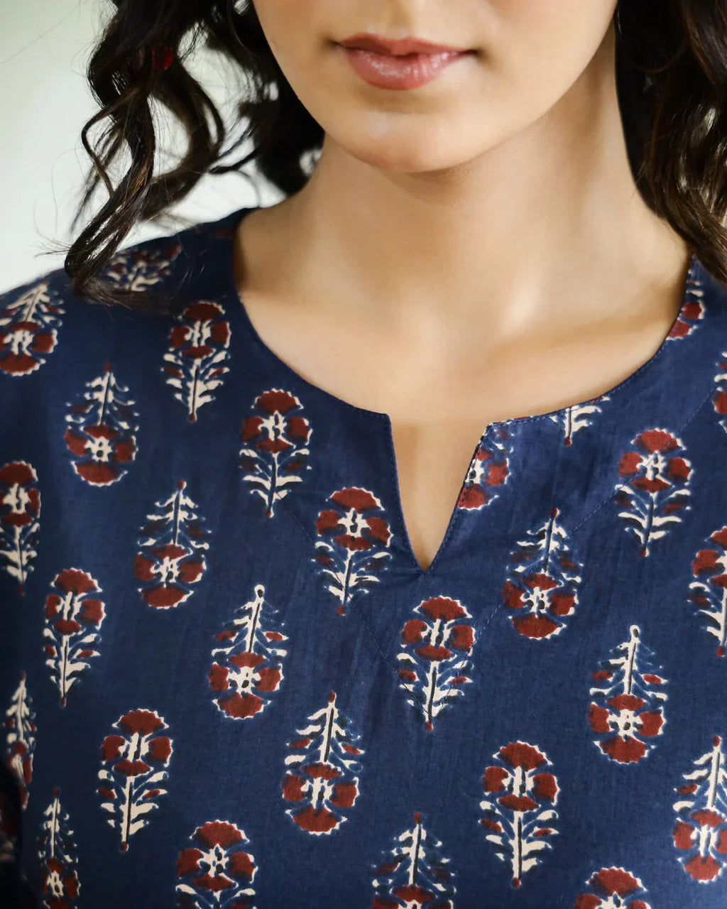 Blue Printed Cotton Top for Women - SanskrutiHomes 