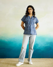 Blue Cotton Printed Top for Women - SanskrutiHomes 