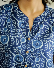 Blue Cotton Printed Top for Women - SanskrutiHomes 