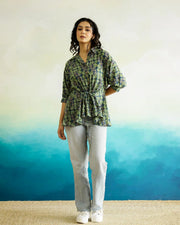 Green Printed Cotton Top for Women - SanskrutiHomes 
