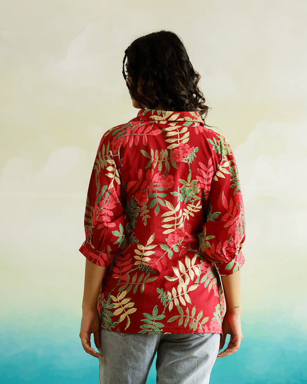 Red Flower Printed Cotton Top for Women - SanskrutiHomes 