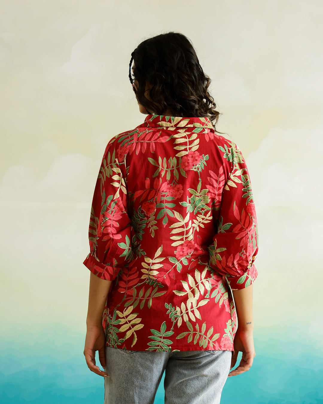 Red Flower Printed Cotton Top for Women - SanskrutiHomes 