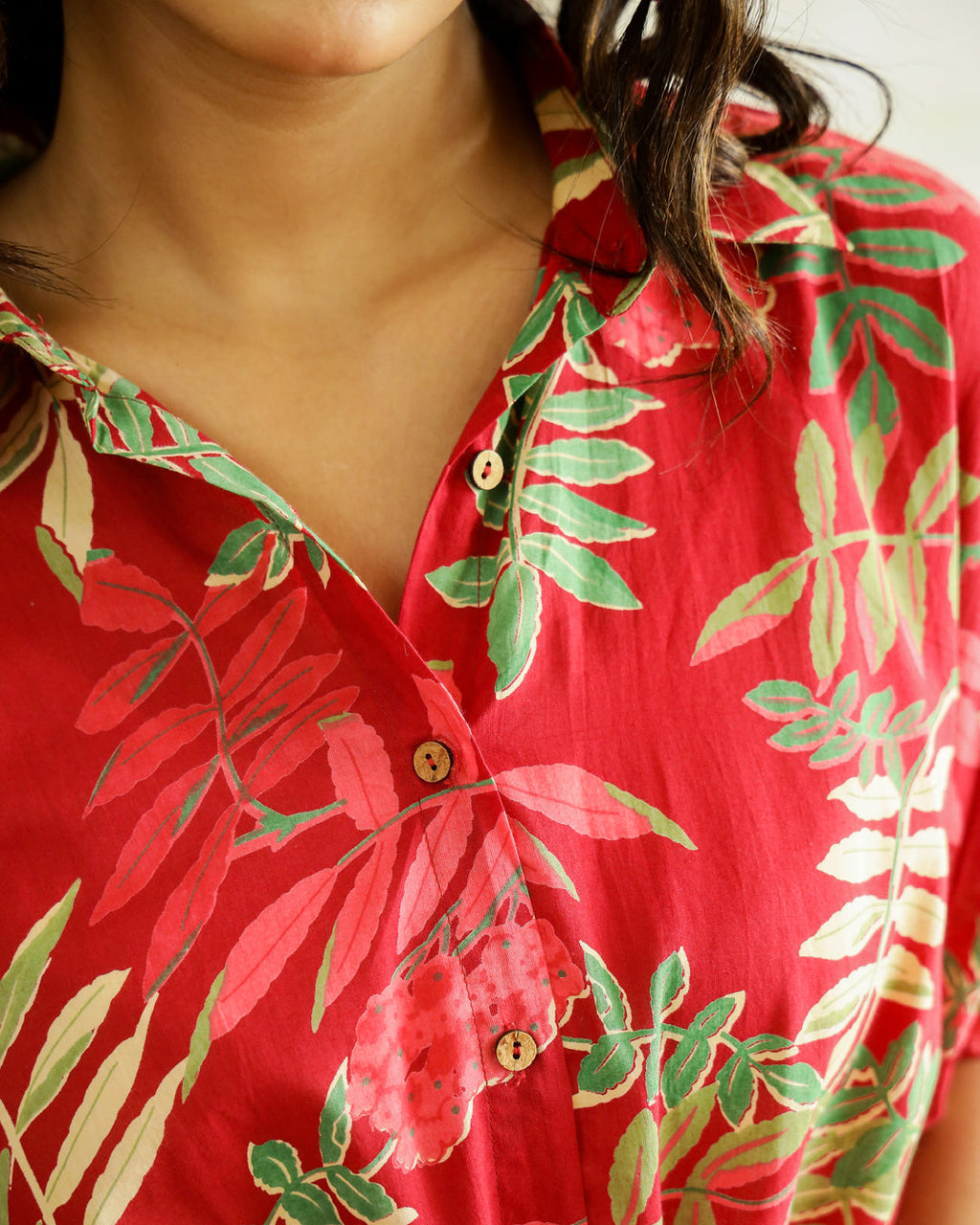 Red Flower Printed Cotton Top for Women - SanskrutiHomes 