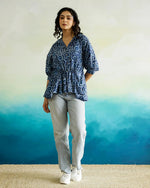 Blue Cotton Printed Top for Women - SanskrutiHomes 