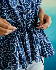 Blue Cotton Printed Top for Women - SanskrutiHomes 