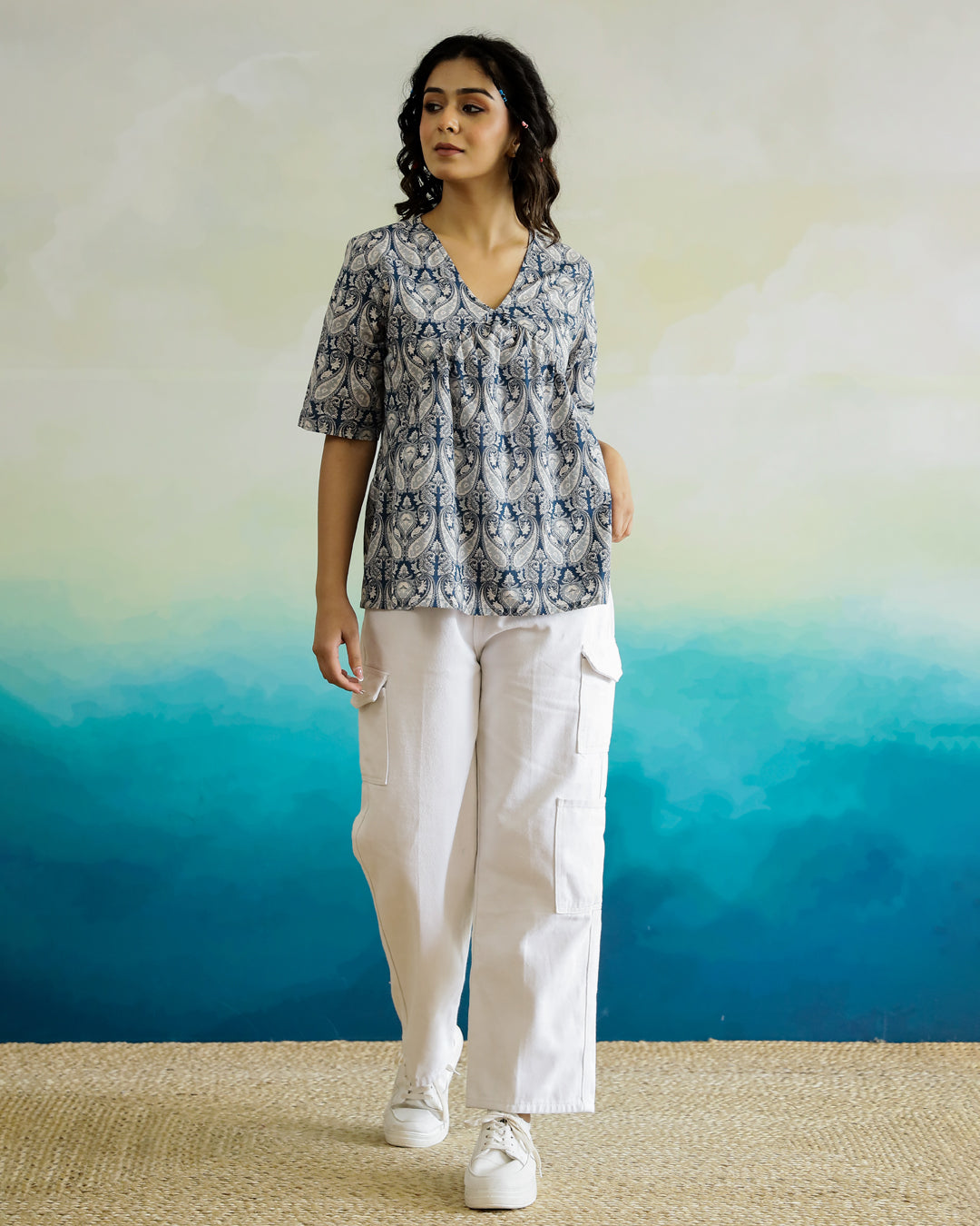 V-Neck Peplum Top For Women - SanskrutiHomes 