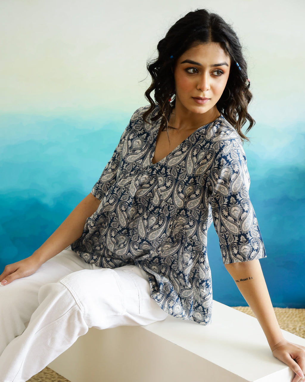 V-Neck Peplum Top For Women - SanskrutiHomes 