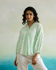 Cotton Printed Shirt Collar Top - SanskrutiHomes 