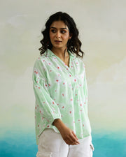 Cotton Printed Shirt Collar Top - SanskrutiHomes 