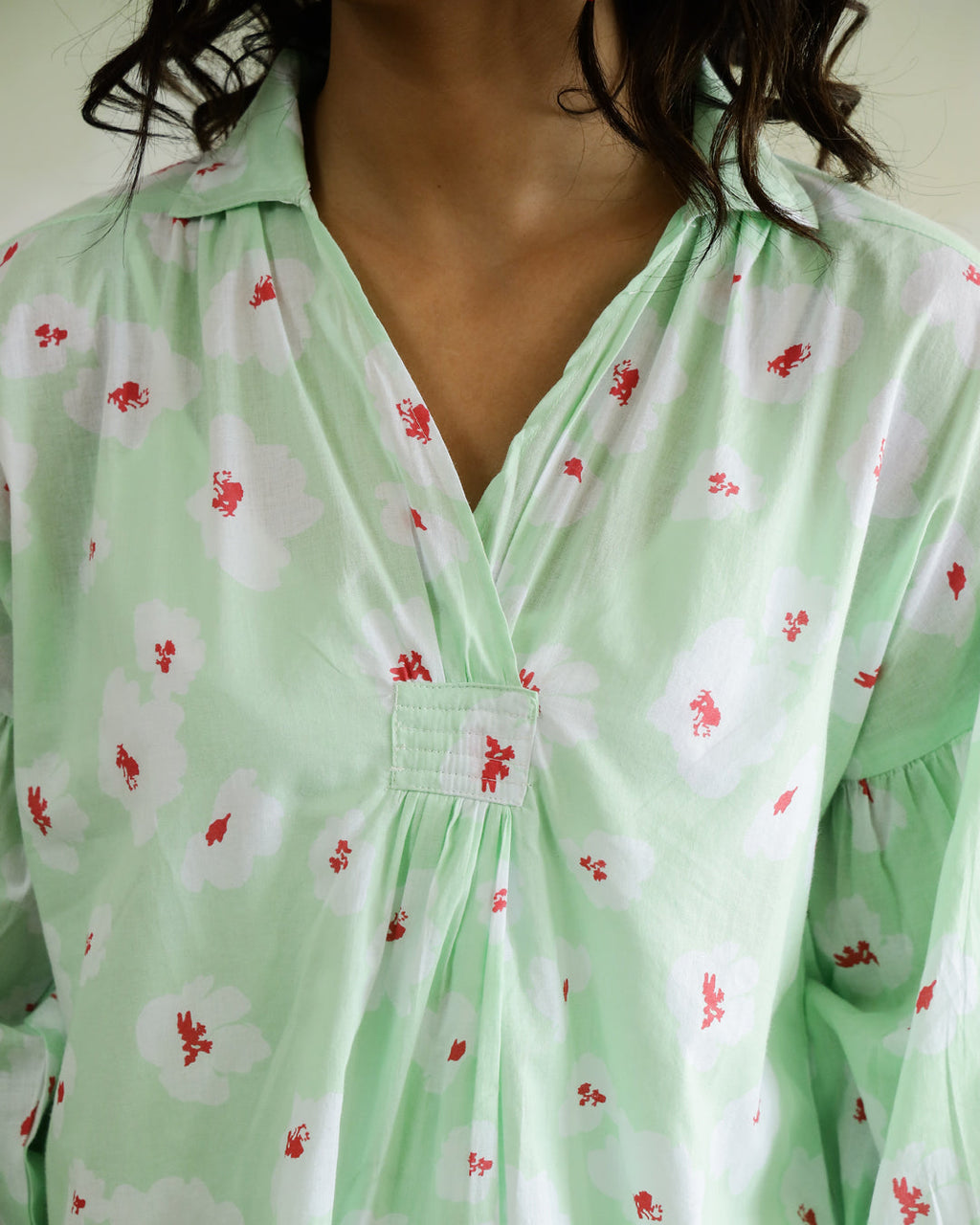 Cotton Printed Shirt Collar Top - SanskrutiHomes 