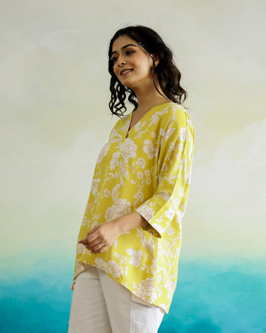 Printed Viscose Loose Fit Top - SanskrutiHomes 