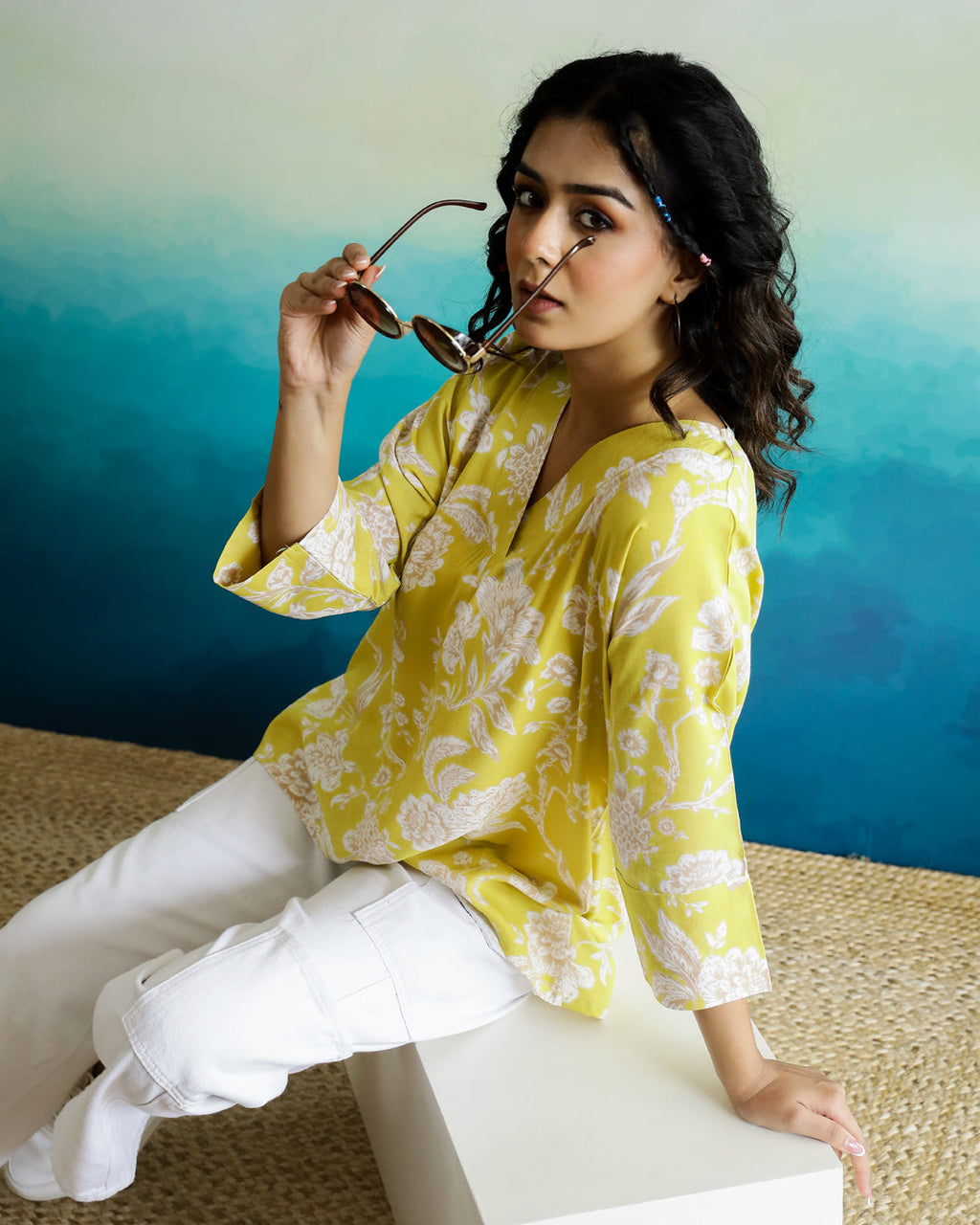 Printed Viscose Loose Fit Top - SanskrutiHomes 