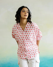 Strawberry Print Cotton V-Neck Top - SanskrutiHomes 