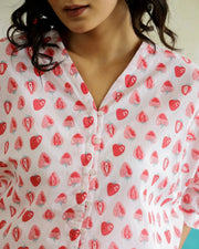 Strawberry Print Cotton V-Neck Top - SanskrutiHomes 