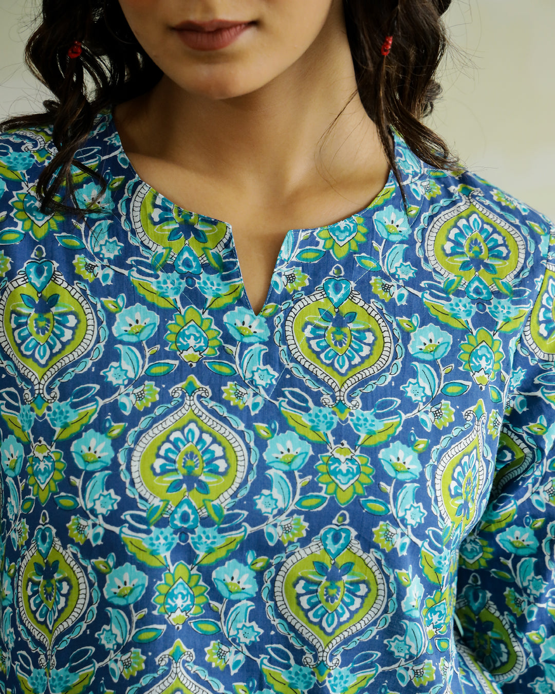Blue Flower Printed Cotton Top - SanskrutiHomes 