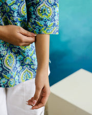 Blue Flower Printed Cotton Top - SanskrutiHomes 