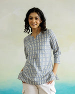 Stripted Print Cotton V-Neck Top - SanskrutiHomes 