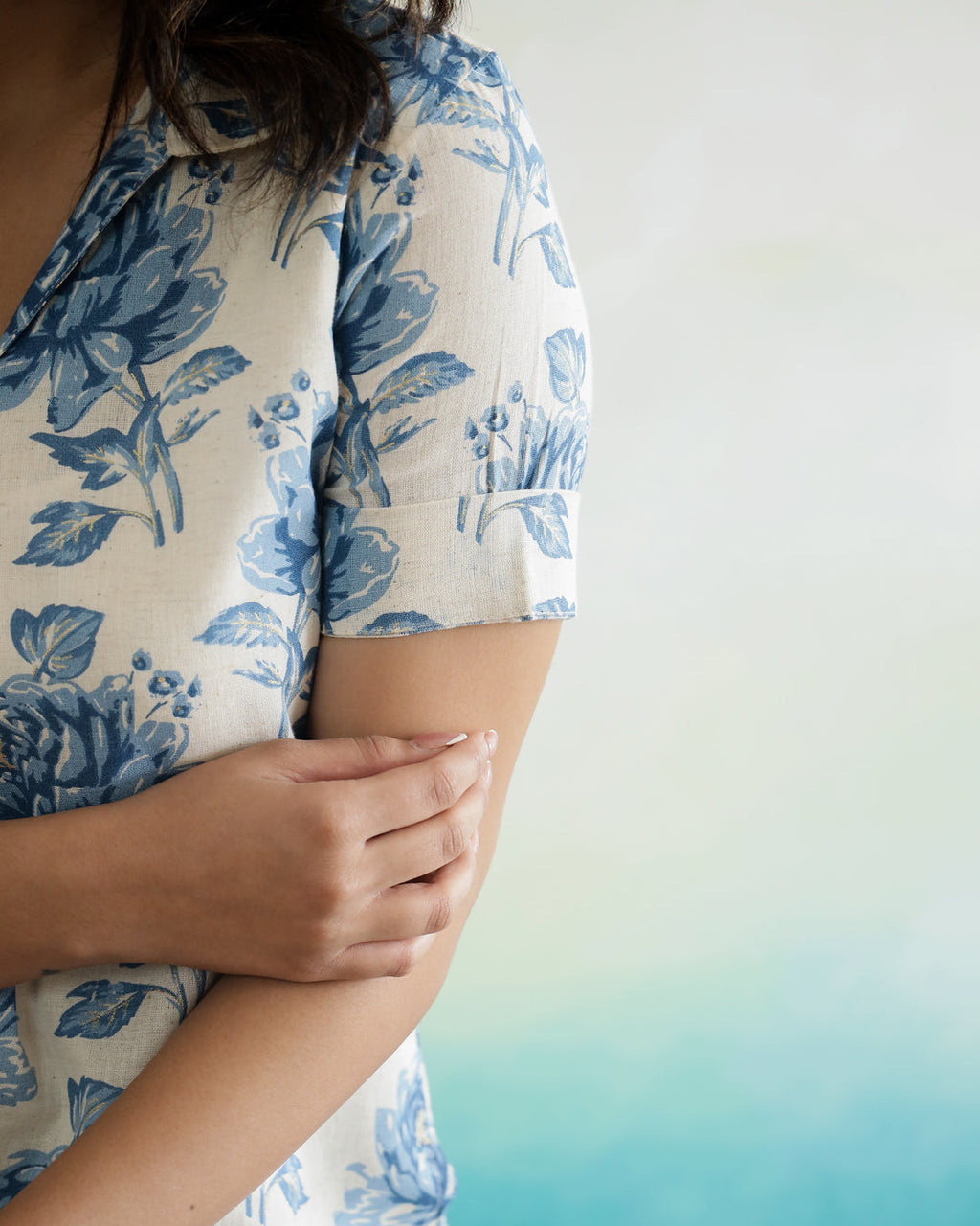 Blue Flower Printed Cotton Top - SanskrutiHomes 