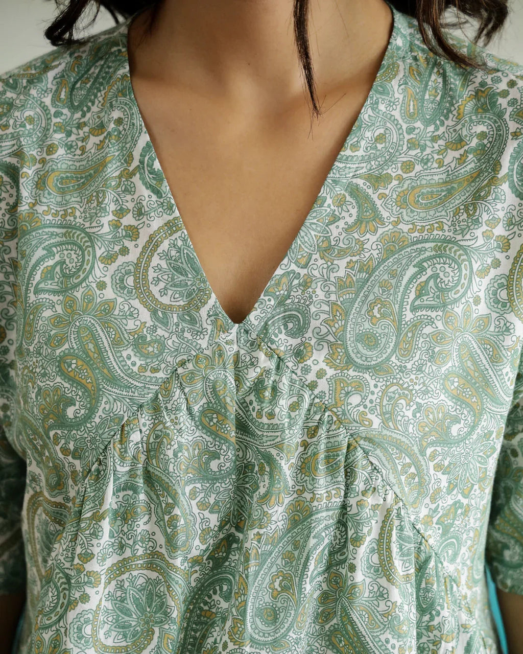 Green Flower Printed Cotton Half Sleeve Top for Women - SanskrutiHomes 
