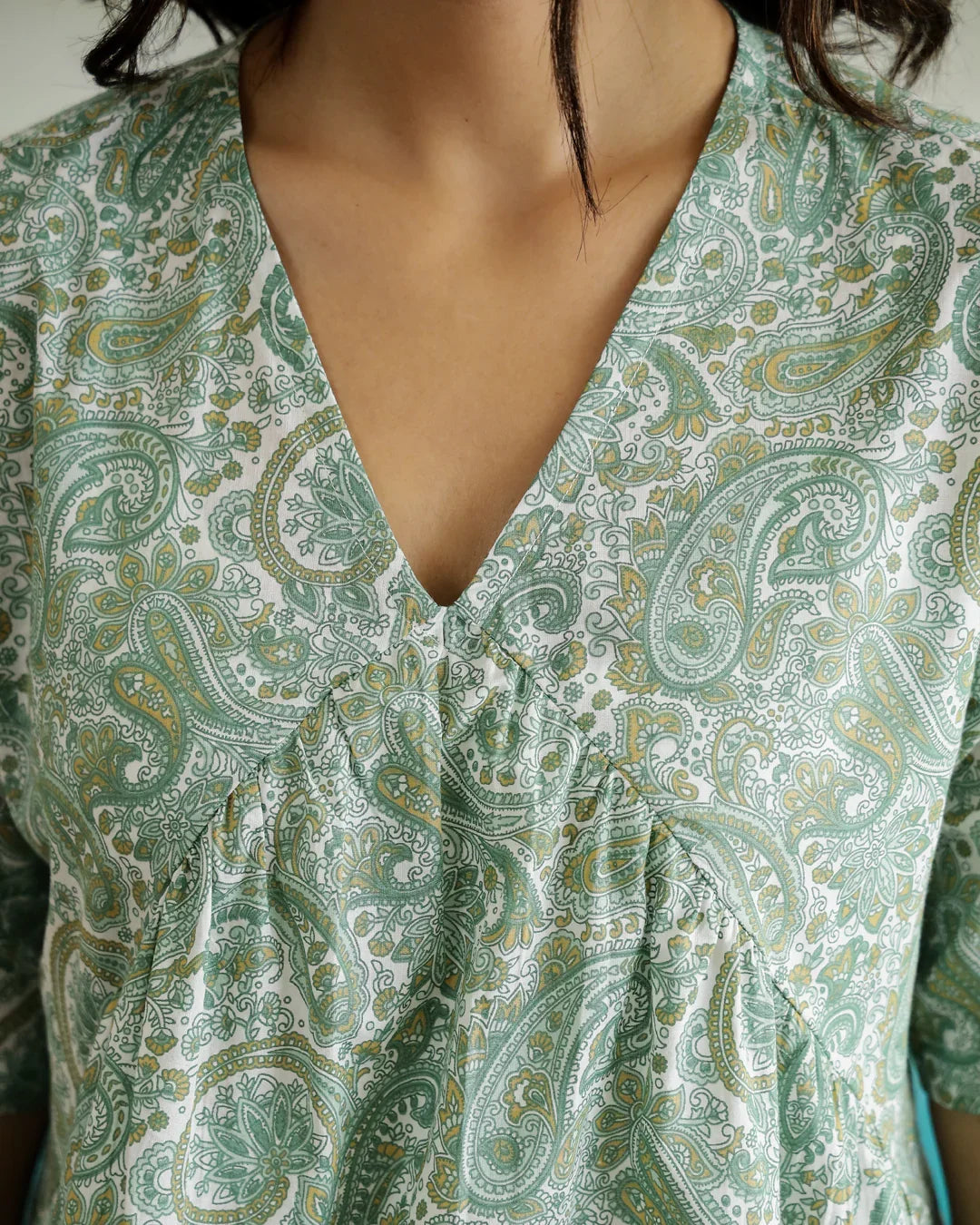 Green Flower Printed Cotton Half Sleeve Top for Women - SanskrutiHomes 