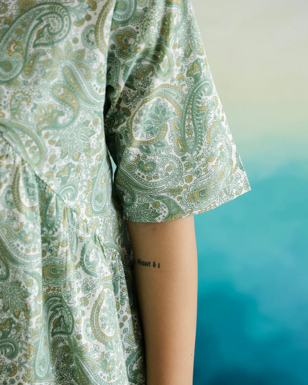 Green Flower Printed Cotton Half Sleeve Top for Women - SanskrutiHomes 