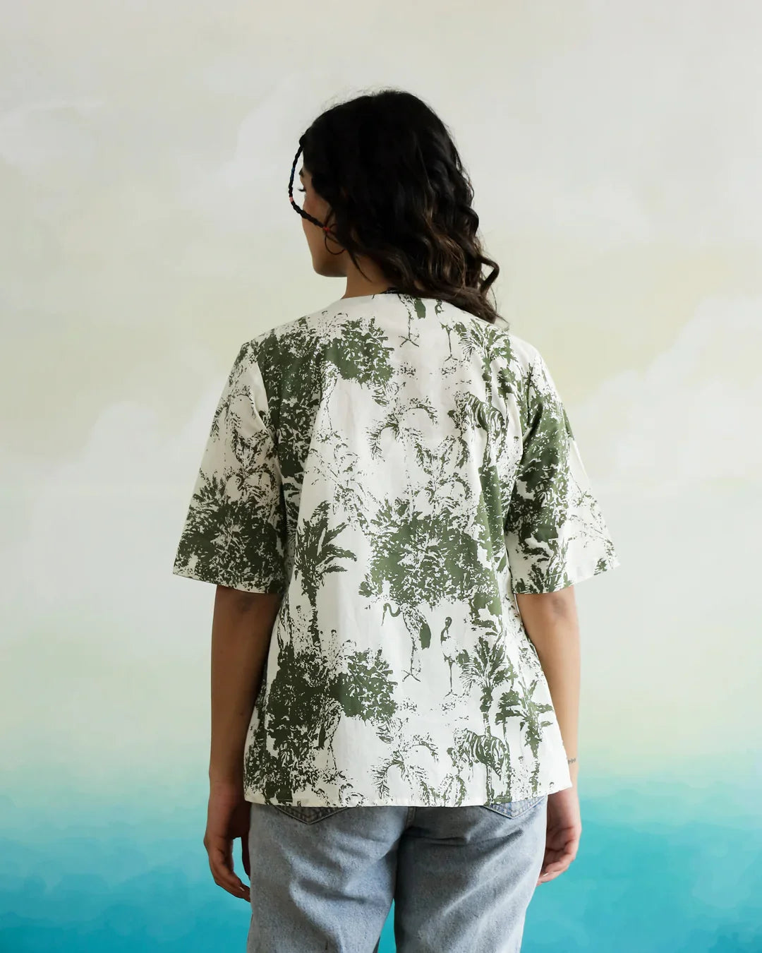 Green Flower Printed Peplum Top - SanskrutiHomes 