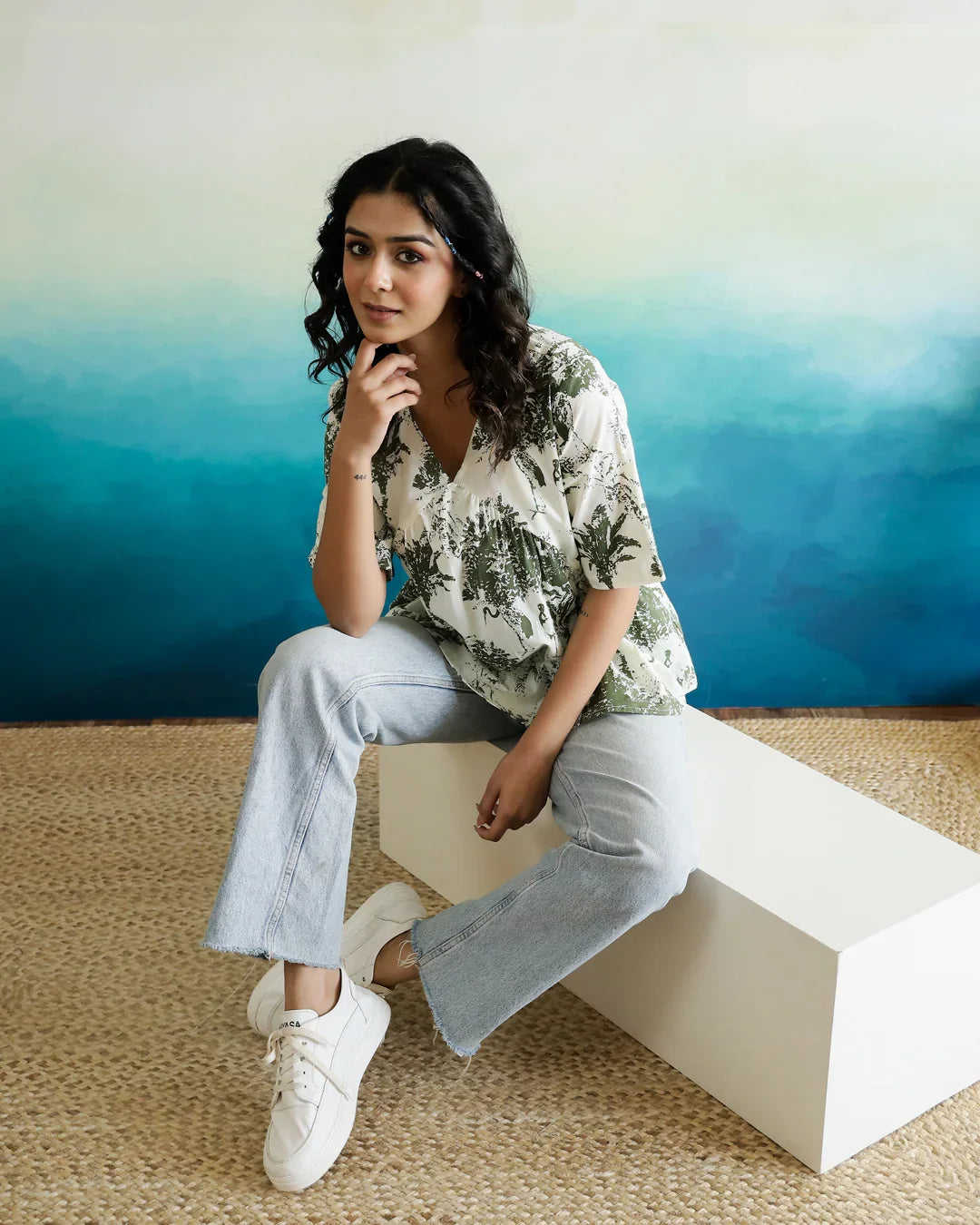 Green Flower Printed Peplum Top - SanskrutiHomes 