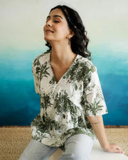 Green Flower Printed Peplum Top - SanskrutiHomes 