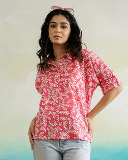 Pink Cotton Printed Top For Women