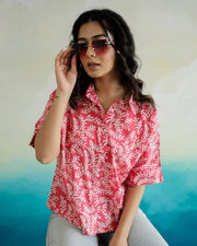 Pink Cotton Printed Top for Women - SanskrutiHomes 