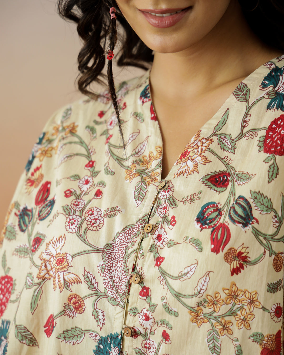 Beige Floral Printed Top for Women - SanskrutiHomes 