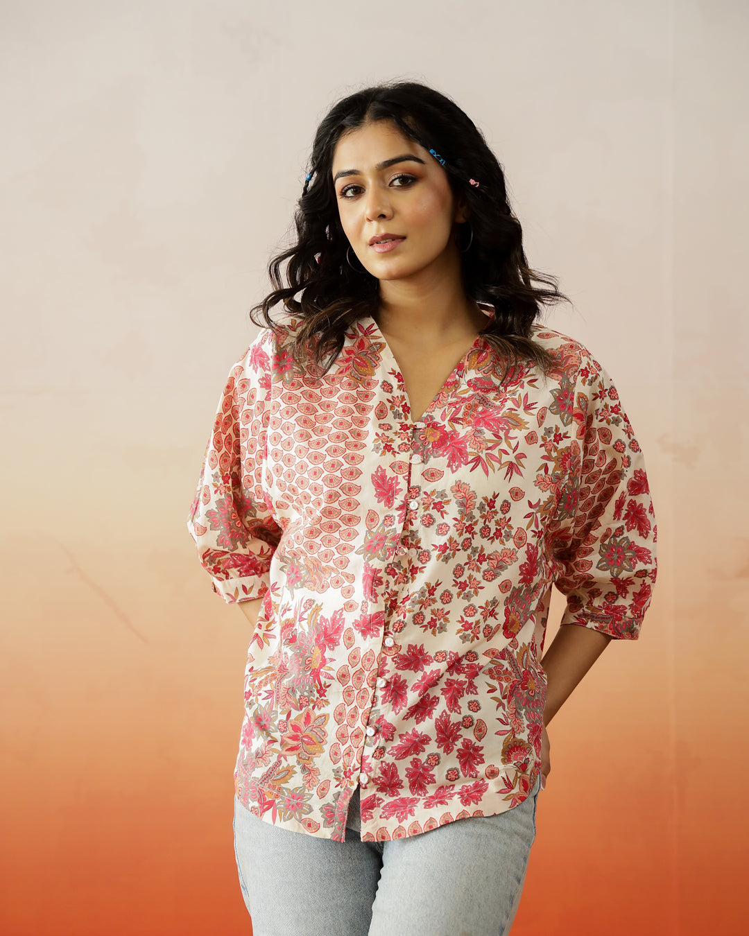 Floral Printed Cotton Top for Women - SanskrutiHomes 