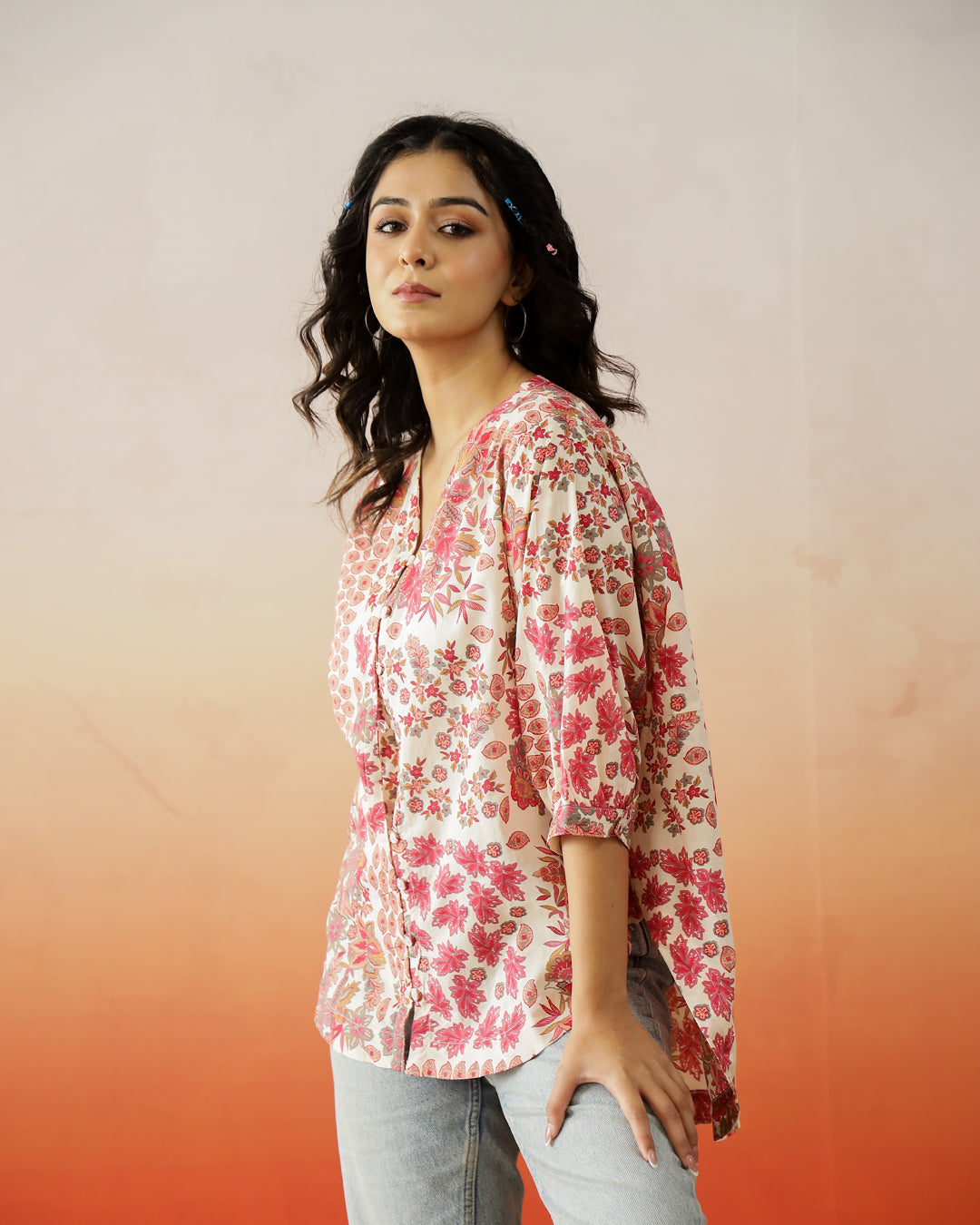 Floral Printed Cotton Top for Women - SanskrutiHomes 