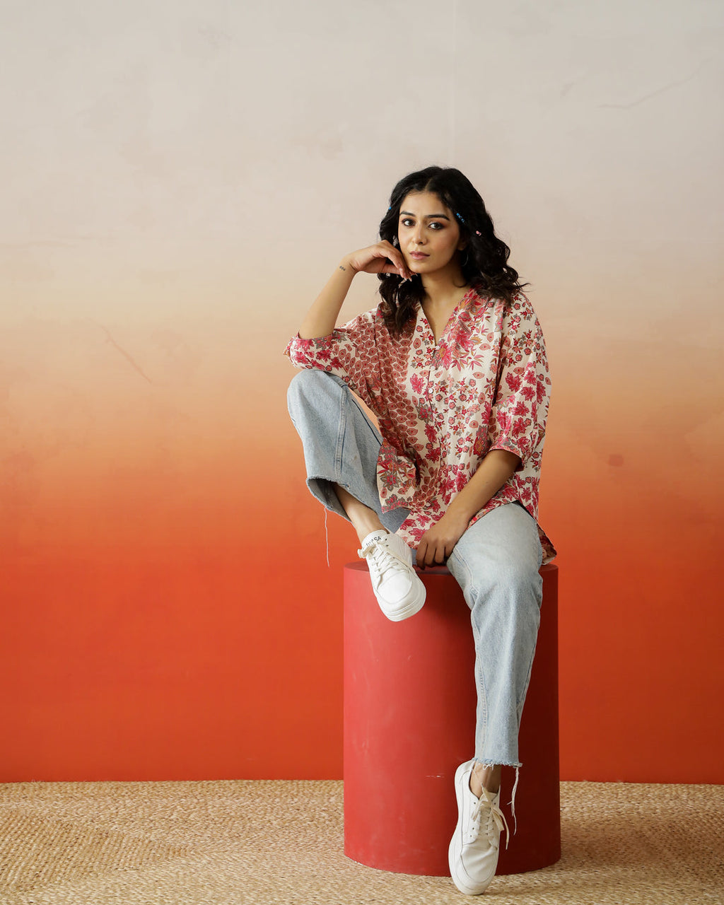 Floral Printed Cotton Top for Women - SanskrutiHomes 