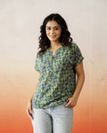 Green Flower Printed Cotton Top