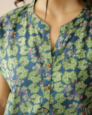 Green Flower Printed Cotton Top